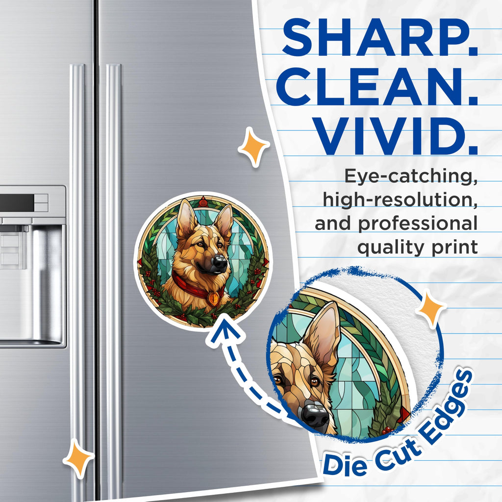 (2 Pack) German Shepherd Stained Glass Magnets - Christmas Dog Decor - Pet Lover Home Accents - 5 Inches On Longest Side - Thick Durable Magnet - Made in USA - MAG29137