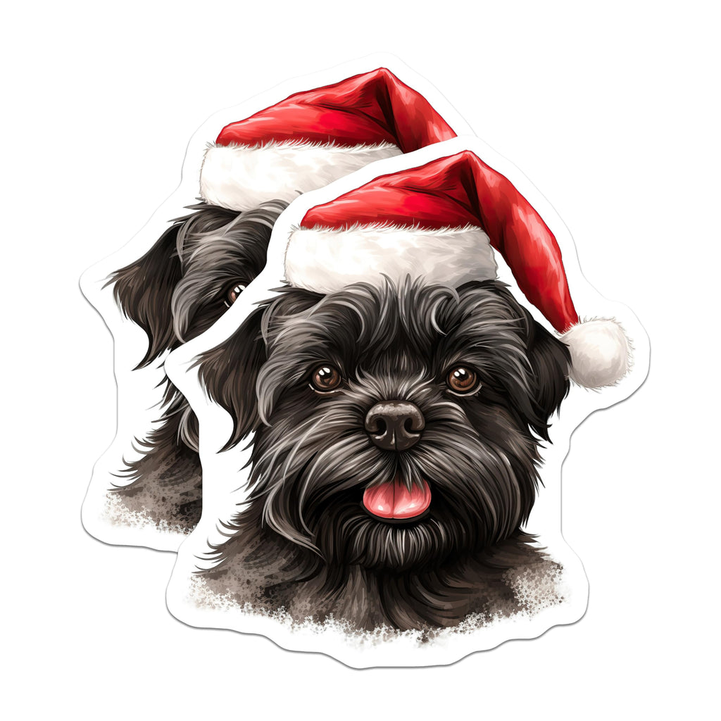 (2 Pack) Black Schnauzer Magnets - Christmas Dog Holiday Decor - Santa Hat Pet Lover Fridge Accent - 5 Inches On Longest Side - Thick Durable Magnet - Made in USA - MAG30506