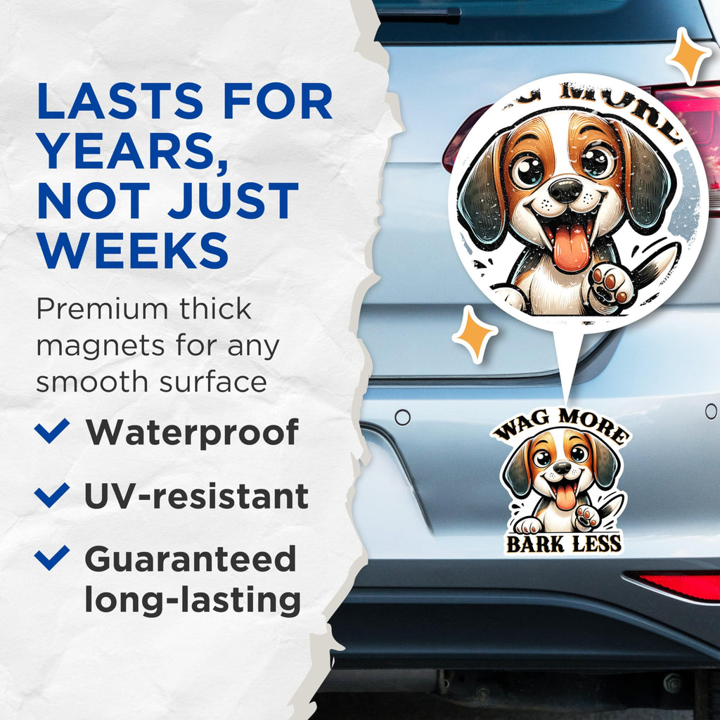 (2 Packs) Wag More Bark Less Magnets - Cute Beagle Dog Breed Magnets - 5 Inches On Longest Side - Premium Magnet - for Fridges, Toolboxes, Cars - Made in USA - MAG2411