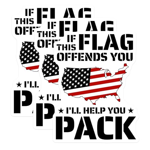(3 Pack) American Flag Decals - If This Flag Offends You - Laptop Decals - 3 Inches On Longest Side - Easy Peel & Apply - Made in USA - 3MCS4506
