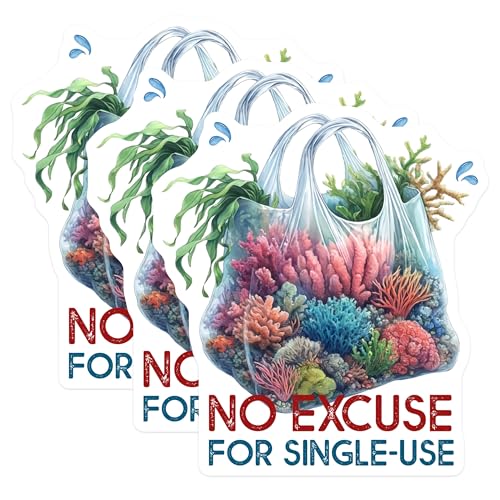 (3 Pack) No Excuse Single Use Decals - Ocean Coral Art Stickers - Eco Friendly Laptop Decals - 3 Inches On Longest Side - Easy Peel & Apply - Made in USA - 3MCS6714