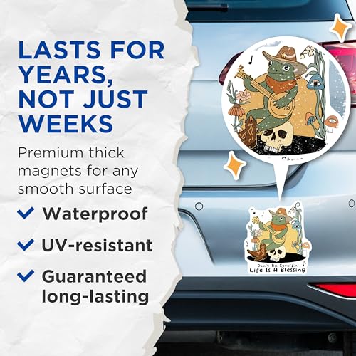 (2 Pack) Frog Banjo Player Magnets - Life is A Blessing - Stress Free Decor - Cute Frog Magnets - 5" On Longest Side - for Cars, Fridges, Toolboxes - Made in USA - MAG7267