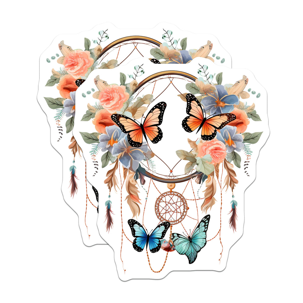 (2 Pack) Dreamcatcher Butterfly Magnets - Boho Floral Decor - Whimsical Nature Art for Fridge - 5 Inches On Longest Side - Thick Durable Magnet - Made in USA - MAG37690