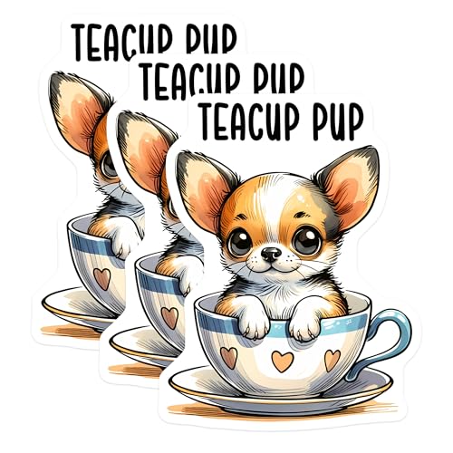 (3 Pack) Chihuahua Puppy Decals - Teacup Pup - Cute Dog Sticker - 3 Inches On Longest Side - Easy Peel & Apply - Made in USA - 3MCS2421