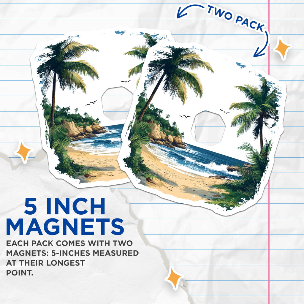 (2 Pack) Tropical Beach Magnets - Summer Ocean Scene - Coastal Home Decor - 5 Inches On Longest Side - Thick Durable Magnet - Made in USA - MAG25010