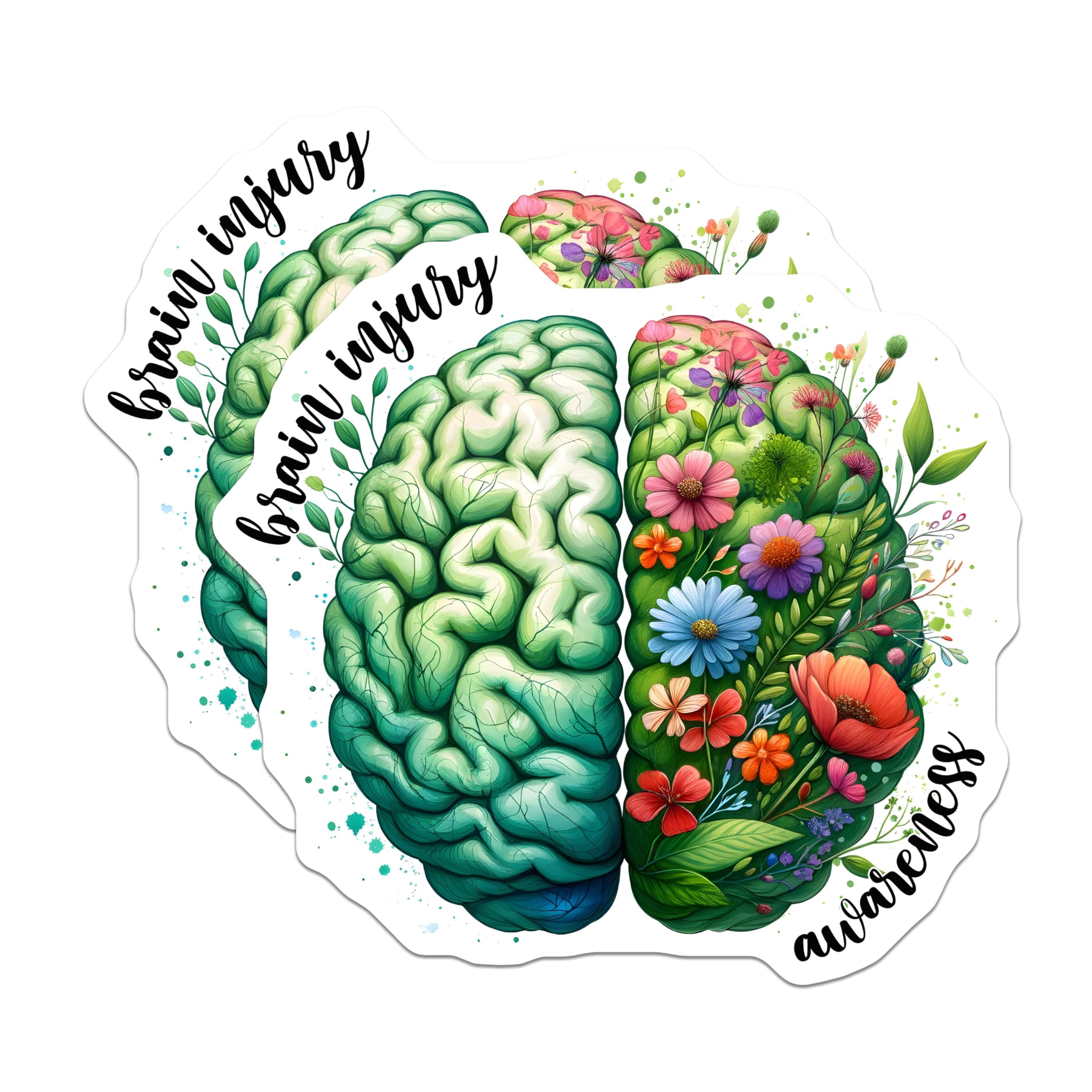 (2 Pack) Brain Injury Awareness Magnets - Floral Brain Magnets - Mental Health Support Magnets - 5" On Longest Side - for Cars, Refrigerators, Toolboxes, Lockers - Made in USA BMCS3253