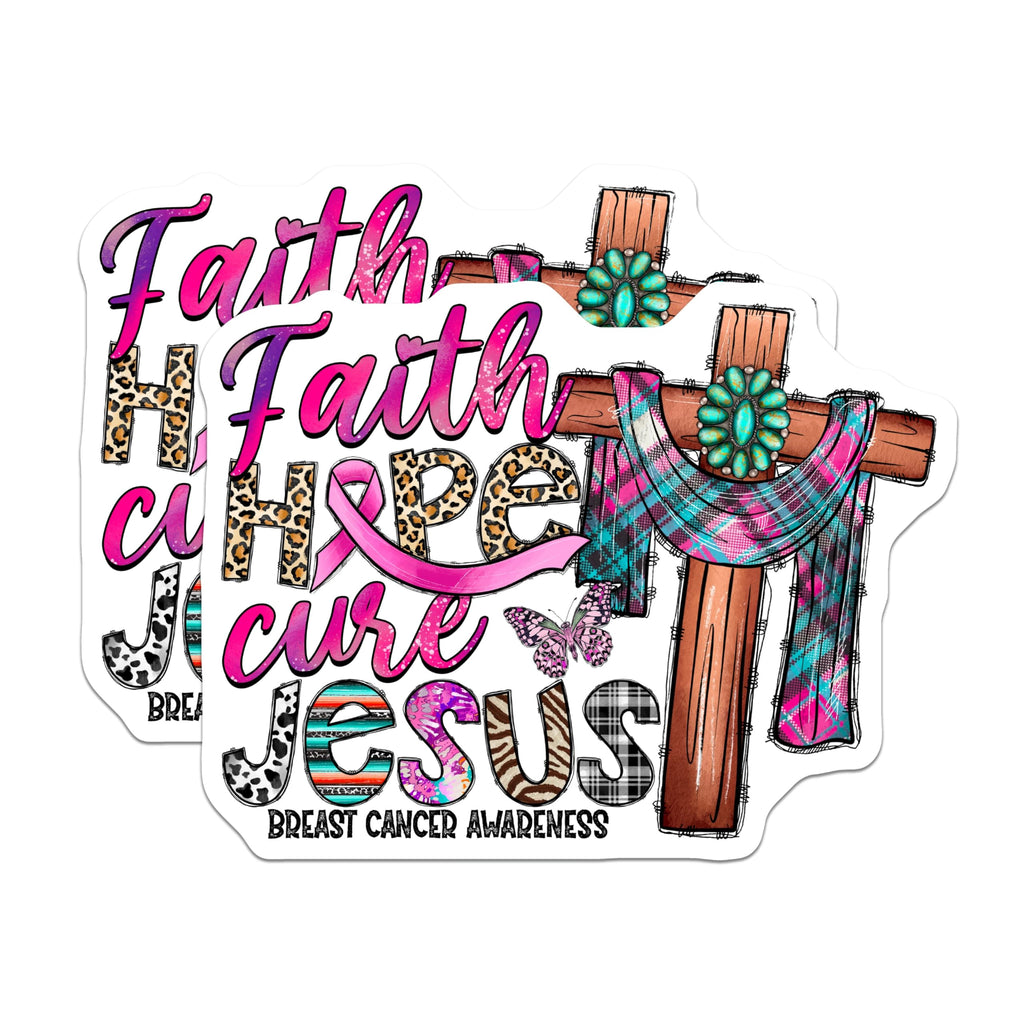 (2 Pack) Breast Cancer Awareness Magnets - Faith Hope Cure Jesus Decor - Pink Ribbon Survivor Support - 5 Inches On Longest Side - Thick Durable Magnet - Made in USA - MAG27584
