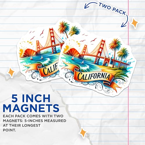 (2 Pack) California Golden Gate Bridge Magnets - Beach Magnets - Travel Souvenir - San Francisco Decor - Vacation Keepsakes - 5" On Longest Side - for Cars, Fridges, Toolboxes - Made in USA - MAG6890