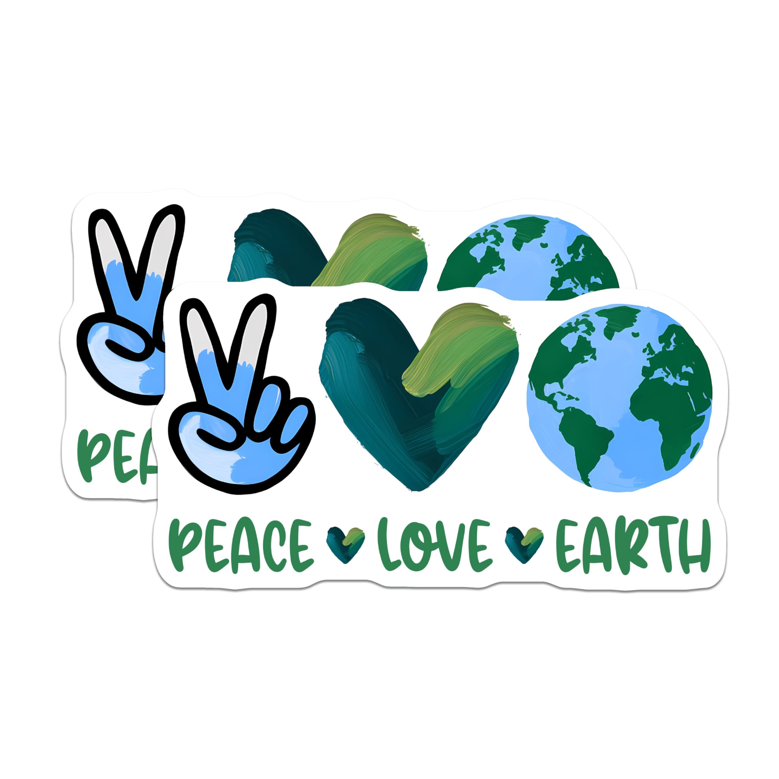 (2 Pack) Peace Love Earth Stickers - Eco Friendly - Planet Design - 5" On Longest Side - Sticks to Smooth Flat Surfaces - Made in USA - BMCS8438 - Environmental Awareness
