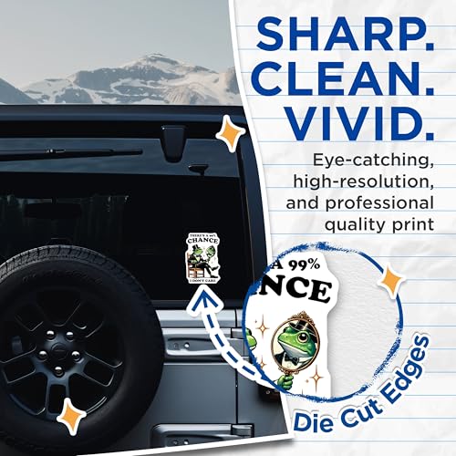 (2 Pack) 99 Percent Chance Stickers - Funny Frog - Humorous Animal for Laptops and Water Bottles - 5" On Longest Side - Sticks to Smooth Flat Surfaces - Made in USA - BMCS7618