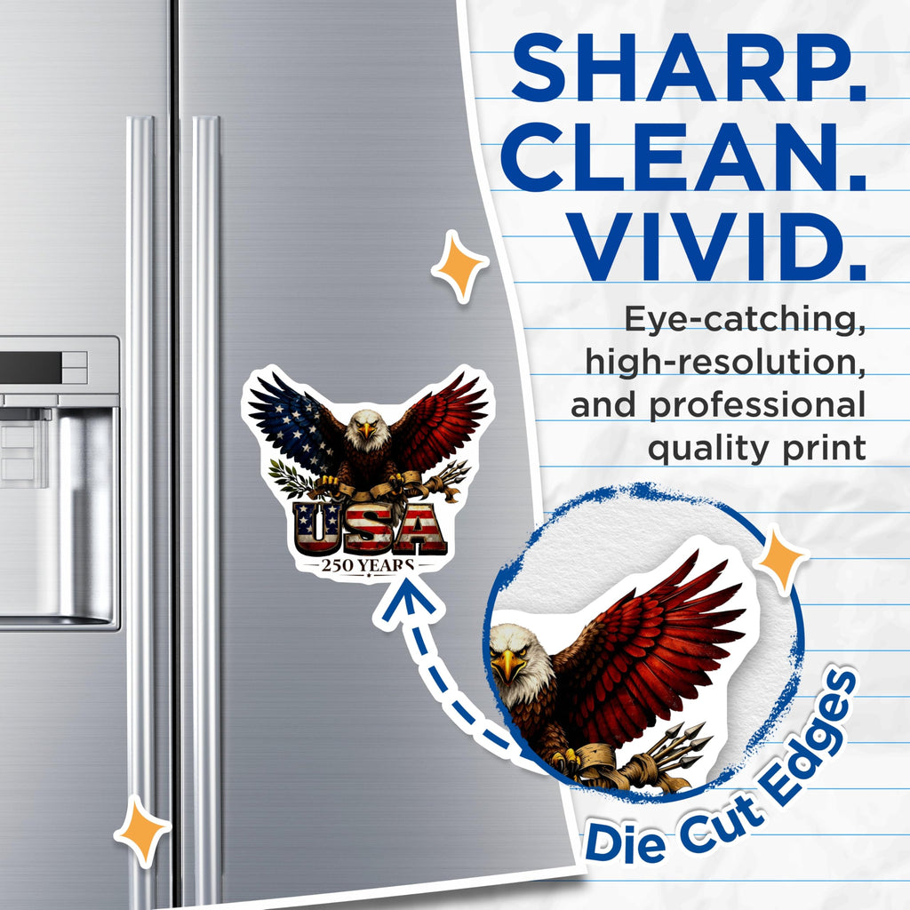 (2 Pack) USA Eagle Magnets - Patriotic Flag Decor - 250 Years Commemorative Item - 5 Inches On Longest Side - Thick Durable Magnet - Made in USA - MAG26304