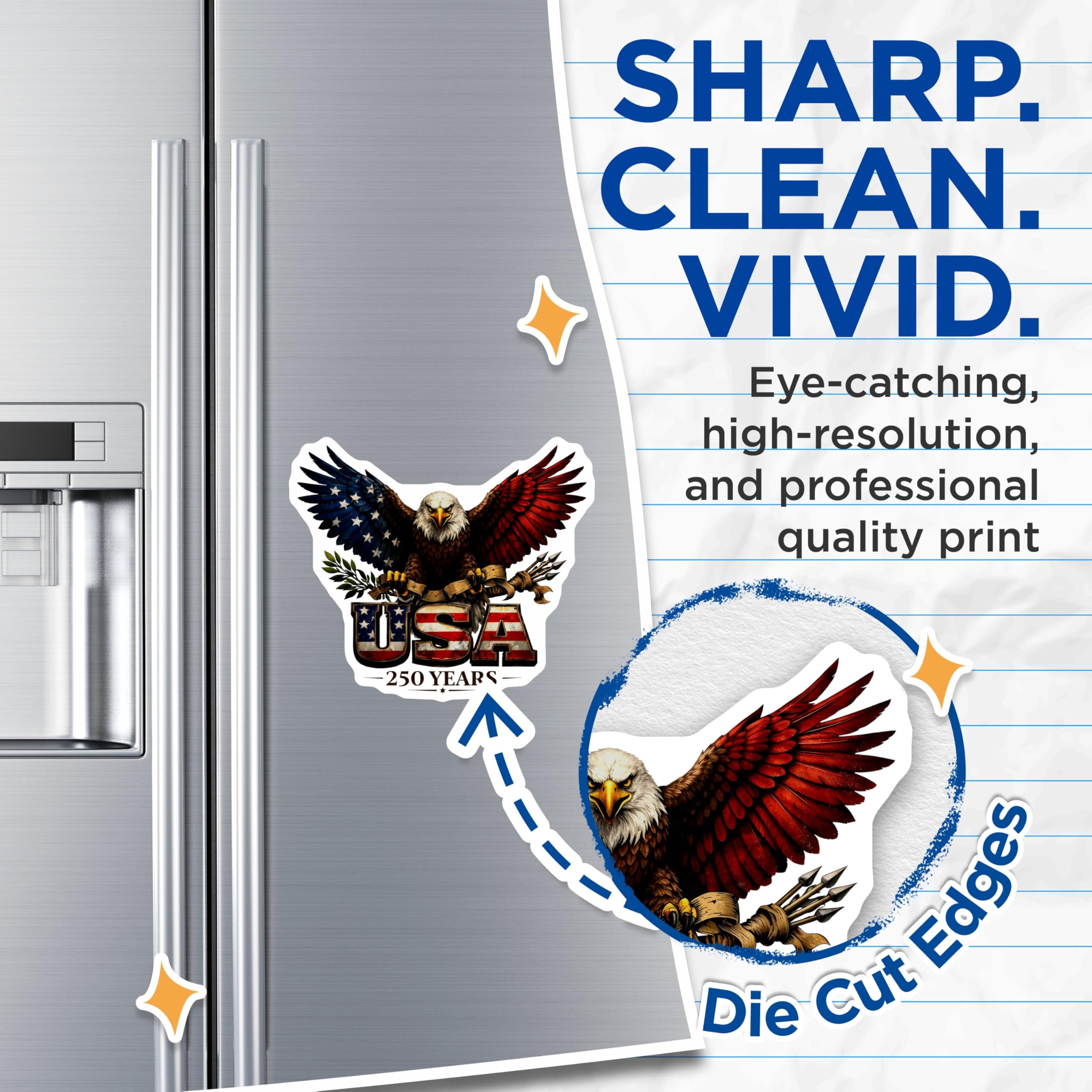 (2 Pack) USA Eagle Magnets - Patriotic Flag Decor - 250 Years Commemorative Item - 5 Inches On Longest Side - Thick Durable Magnet - Made in USA - MAG26304