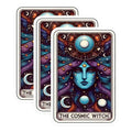 (3 Pack) Cosmic Witch Decals - Tarot Card Sticker - Celestial Laptop Decals - 3 Inches On Longest Side - Easy Peel & Apply - Made in USA - 3MCS4138