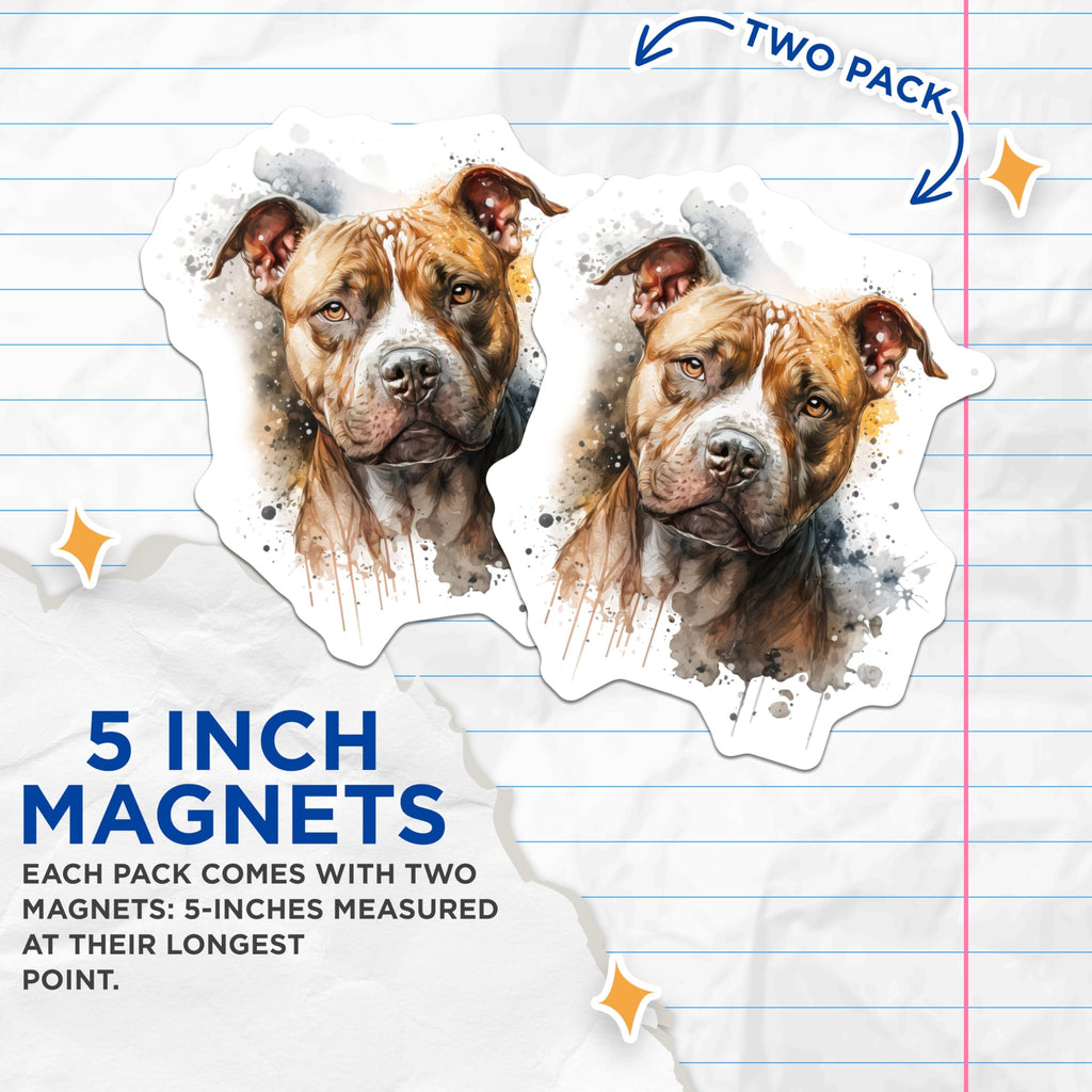 (2 Pack) Pit Bull Dog Magnets - Watercolor Art - Dog Lover Kitchen Decor - Pet Owner Fridge Magnets - 5 Inches On Longest Side - Thick Durable Magnet - Made in USA - MAG29795