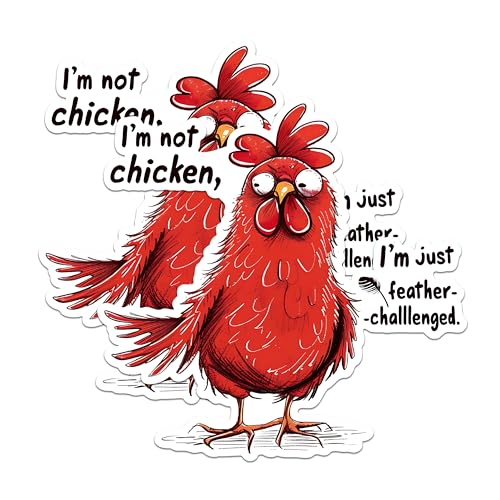 (2 Pack) Feather Challenged Rooster Stickers - Funny Animal Stickers - Humorous Quote Stickers - Farm Animal Stickers - 5" On Longest Side - Sticks to Any Smooth Flat Surface - Made in USA - BMCS2603