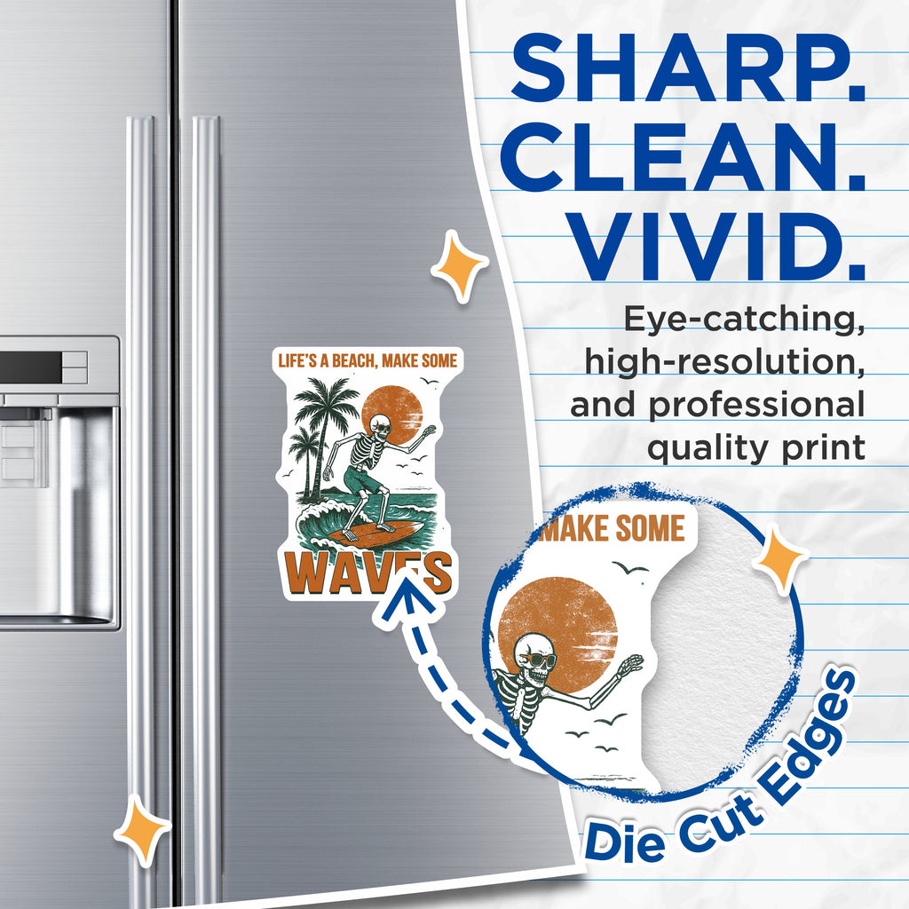 (2 Pack) Surfing Skeleton Magnets - Retro Beach Surfer - Humorous Coastal Vibes - Fridge Locker Decor Accent - 5 Inches On Longest Side - Thick Durable Magnet - Made in USA - MAG38242