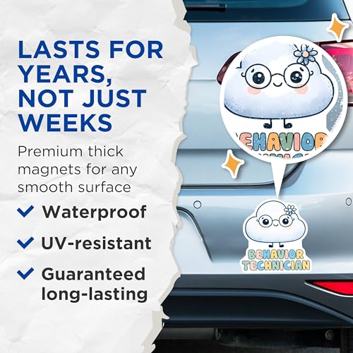 (2 Pack) Behavior Technician Magnets - Cute Cloud Character Magnets - Educational Office Decor Magnets - 5" On Longest Side - for Cars, Refrigerators, Toolboxes, Lockers - Made in USA BMCS3181