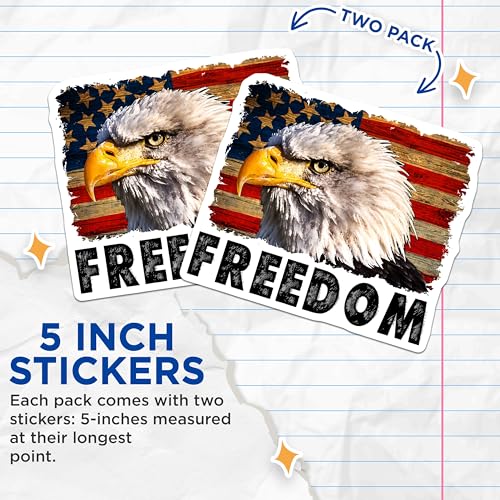 (2 Pack) Bald Eagle Freedom Stickers - American Flag Eagle Decal - Patriotic American Pride - 5" On Longest Side - Sticks to Smooth Flat Surfaces - Made in USA - BMCS5730