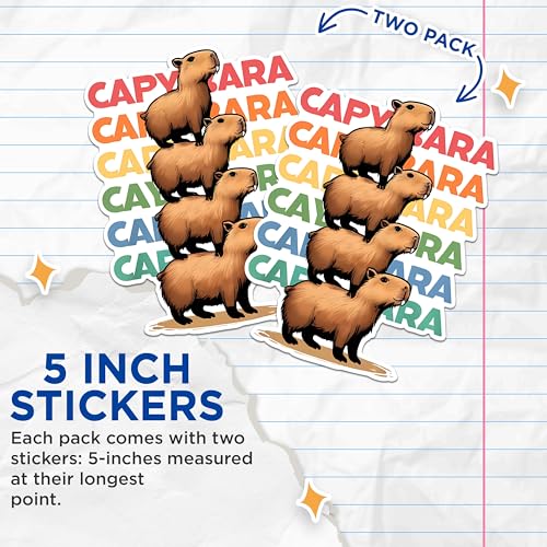 (2 Pack) Capybara Stack Stickers - Funny Capybara Animal Art Stickers - Cute Animal Lover Decal - 5" On Longest Side - Sticks to Any Smooth Flat Surface - Made in USA - BMCS2659