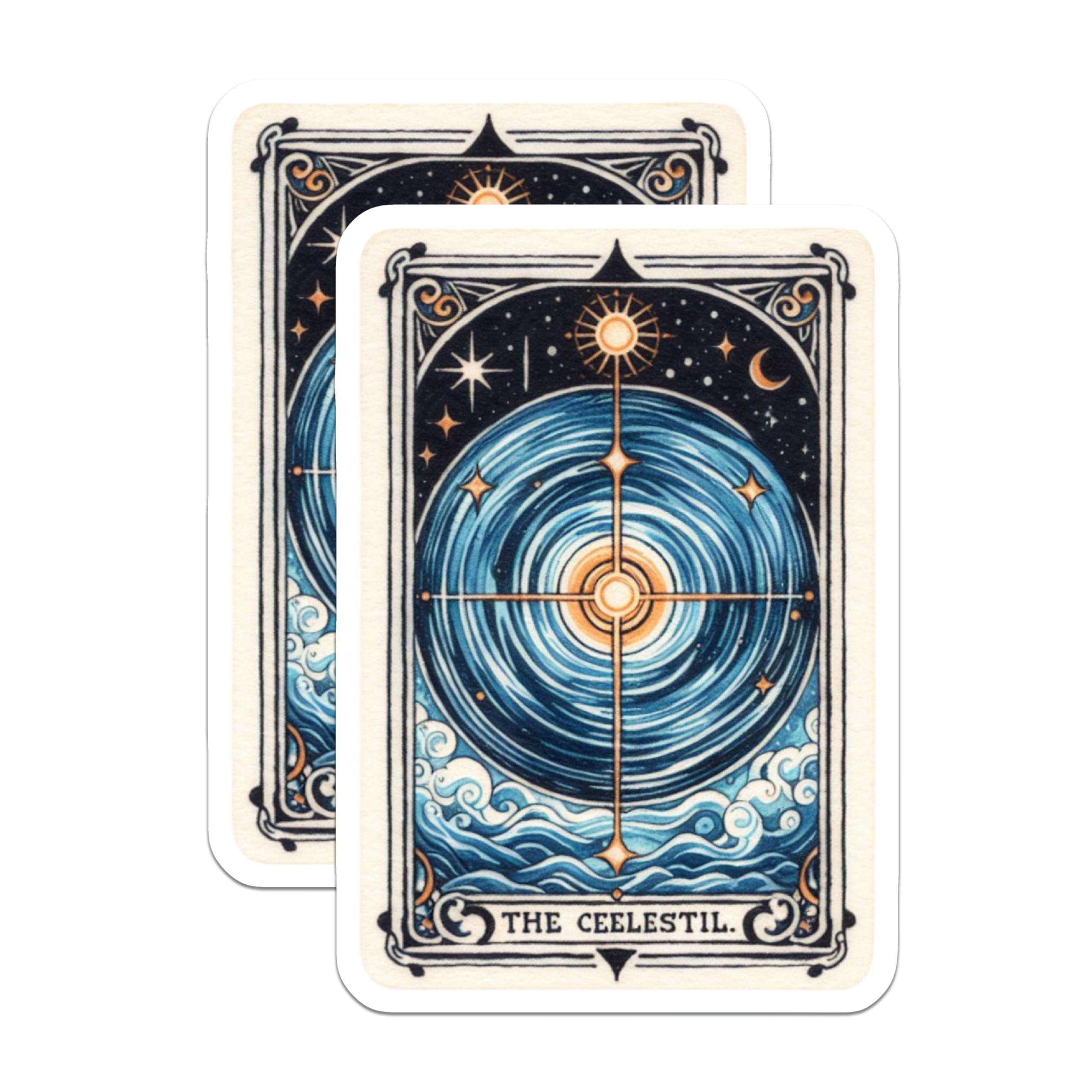 (2 Pack) Celestial Art Magnets - Blue Waves Illustration - Universe Design Cool Fridge - 5" On Longest Side - Premium Magnet - for Cars, Refrigerators, Toolboxes, Lockers - Made in USA - MAG15404