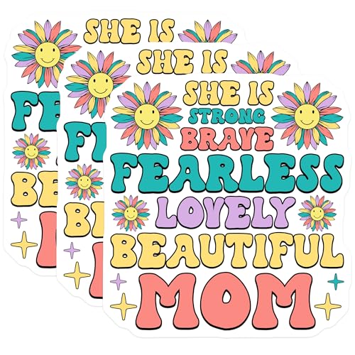 (3 Pack) Mom Affirmation Decals - Strong Brave Fearless - Positive Quote Stickers - 3 Inches On Longest Side - Easy Peel & Apply - Made in USA - 3MCS7973