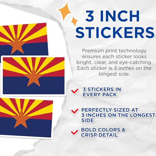 (3 Pack) Arizona Flag Decals - Patriotic State Pride - Laptop Car Bumper Stickers - 3 Inches On Longest Side - Easy Peel & Apply - Made in USA - 3MCS0175