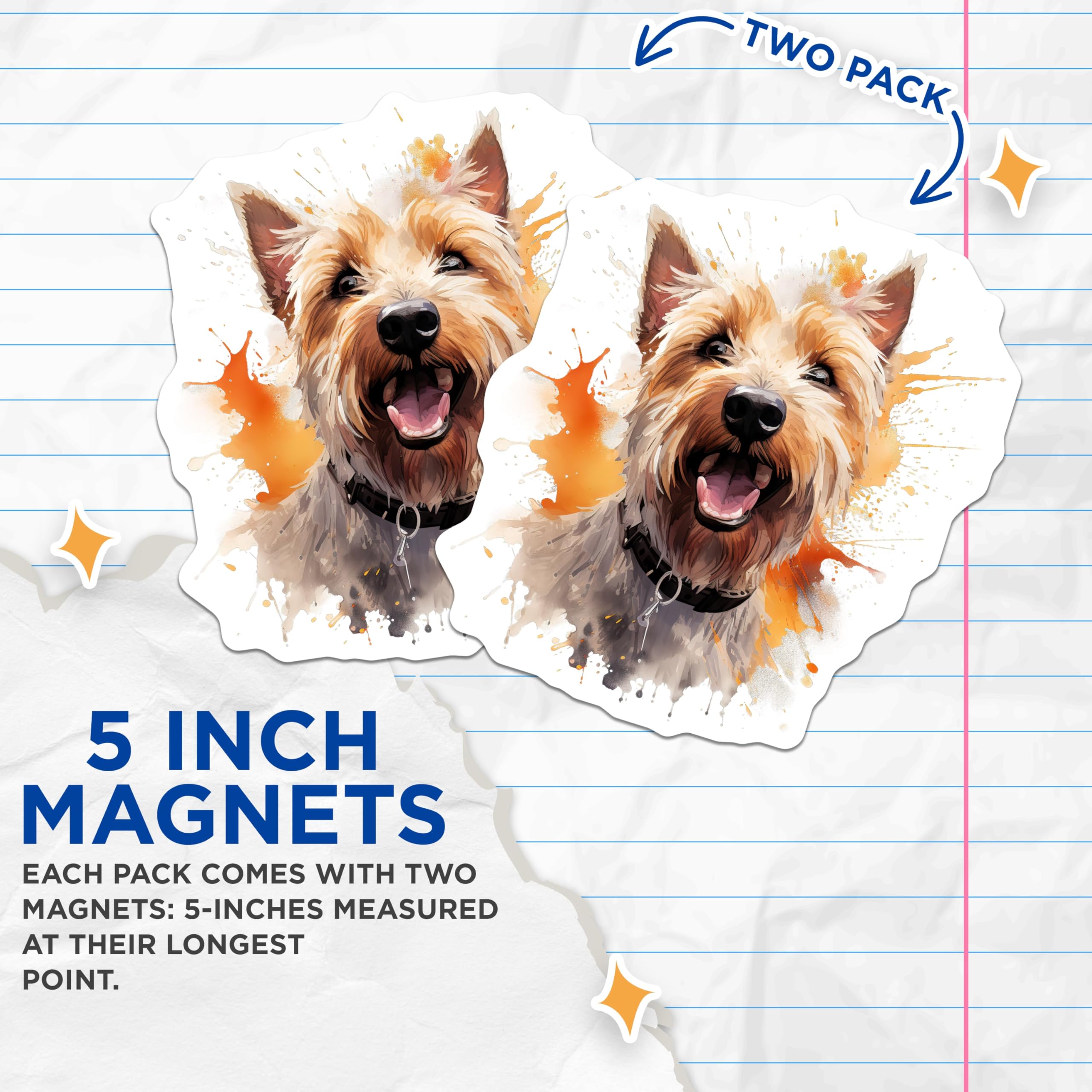 (2 Pack) Happy Terrier Dog Magnets - Watercolor Splash Art - Pet Lover Home Decor - Dog Breed Art Collection - 5 Inches On Longest Side - Thick Durable Magnet - Made in USA - MAG23898