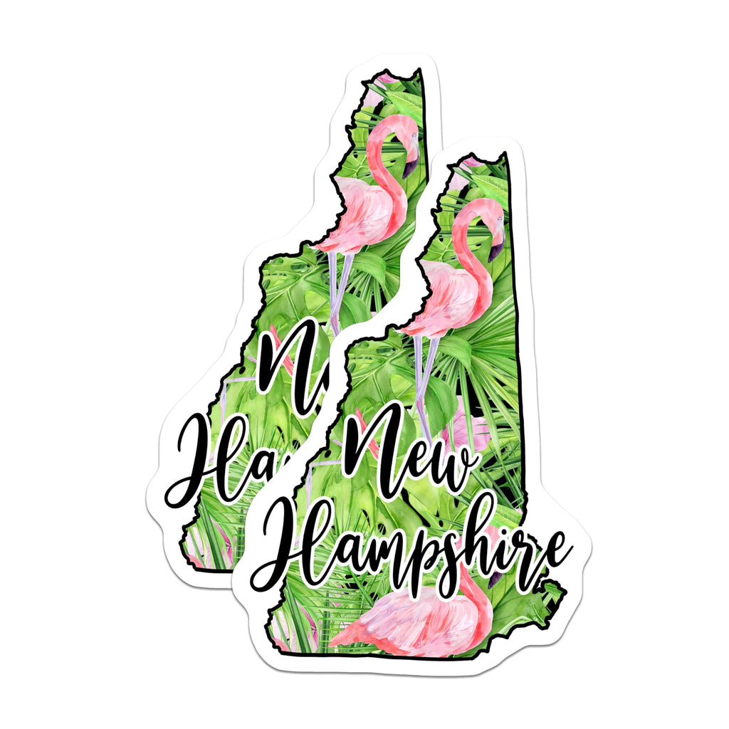 (2 Pack) New Hampshire Magnets - Flamingo Tropical Decor - State Souvenir Keepsake - 5 Inches On Longest Side - Thick Durable Magnet - Made in USA - MAG20912
