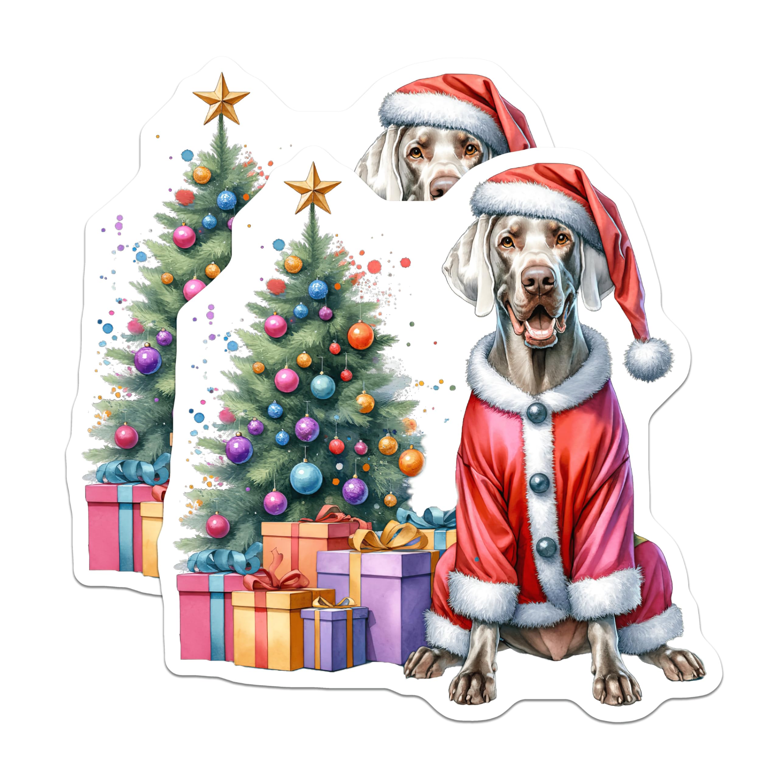 (2 Pack) Weimaraner Santa Dog Magnets - Christmas Holiday Decor - Pet Lover Refrigerator Accessory - 5 Inches On Longest Side - Thick Durable Magnet - Made in USA - MAG29199