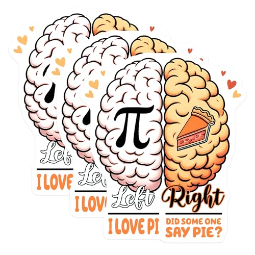 (3 Pack) I Love Pi Decals - Left Right Brain - Pie Lover Decal - 3 Inches On Longest Side - Easy Peel & Apply - Made in USA - 3MCS6927