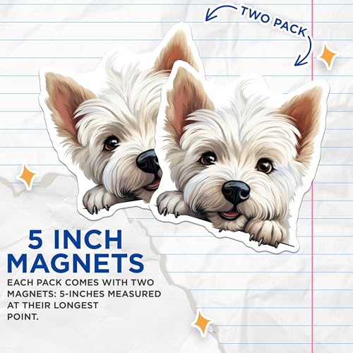 (2 Pack) White Terrier Dog Magnet - 5" On Longest Side - Sticks to Smooth Flat Surfaces - Made in USA - MAG10334