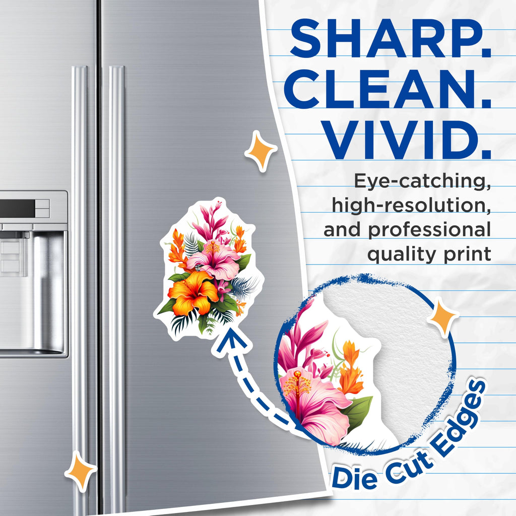 (2 Pack) Tropical Flowers Magnets - Hibiscus Bloom Decor - Exotic Floral Refrigerator Art - 5 Inches On Longest Side - Thick Durable Magnet - Made in USA - MAG19803