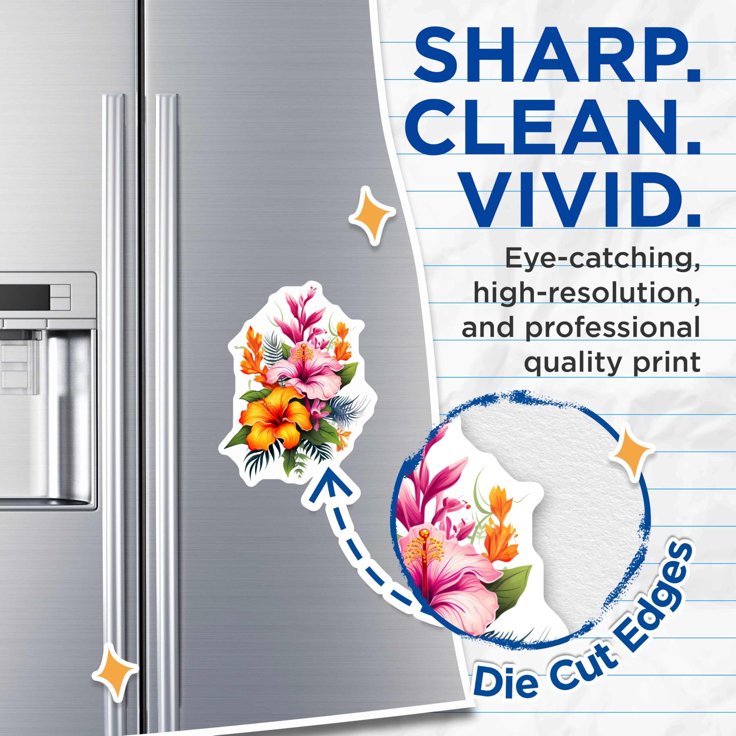 (2 Pack) Tropical Flowers Magnets - Hibiscus Bloom Decor - Exotic Floral Refrigerator Art - 5 Inches On Longest Side - Thick Durable Magnet - Made in USA - MAG19803