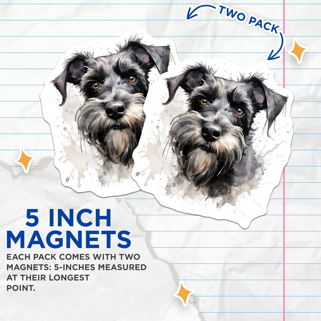 (2 Pack) Schnauzer Dog Watercolor Magnets - Pet Lover Home Decor - Dog Mom Dad Appreciation - 5 Inches On Longest Side - Thick Durable Magnet - Made in USA - MAG25495