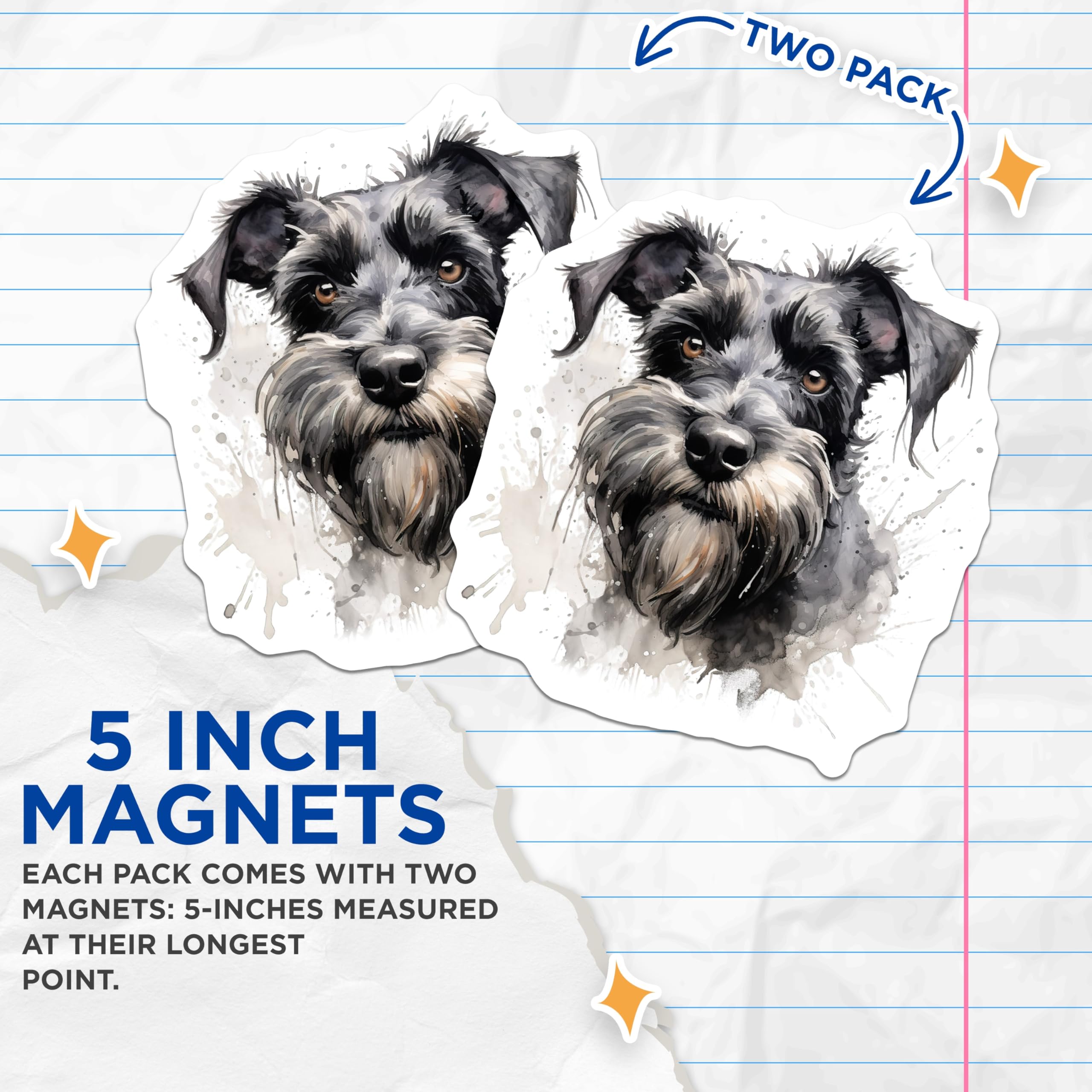 (2 Pack) Schnauzer Dog Watercolor Magnets - Pet Lover Home Decor - Dog Mom Dad Appreciation - 5 Inches On Longest Side - Thick Durable Magnet - Made in USA - MAG25495
