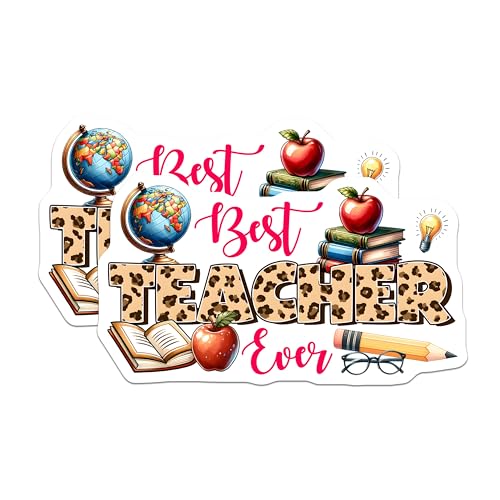 (2 Pack) Best Teacher Ever Stickers - Teacher Appreciation - Classroom Decor - Teacher Gift - 5" On Longest Side - Sticks to Smooth Flat Surfaces - Made in USA - BMCS8045