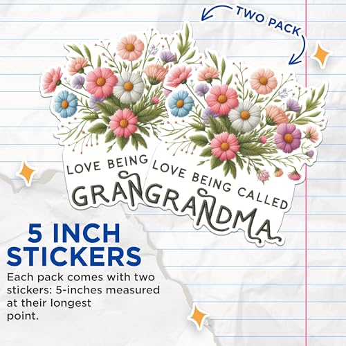 (2 Pack) Love Being Called Grandma Stickers - Floral Grandma Stickers - Flower Grandma Stickers - 5" On Longest Side - Sticks to Any Smooth Flat Surface - Made in USA - BMCS2554