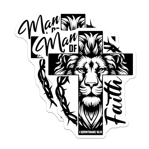 (2 Pack) Man of Faith Magnets - Christian Inspirational Magnets - Lion and Cross Bible Verse Magnets - 5" On Longest Side - for Cars, Refrigerators, Toolboxes, Lockers - Made in USA BMCS3424