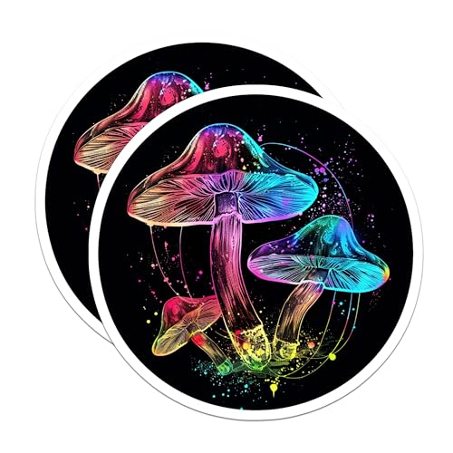 (2 Pack) Psychedelic Mushroom Stickers - Colorful Mushroom Art - Trippy Mushroom Decal - 5" On Longest Side - Sticks to Smooth Flat Surfaces - Made in USA - BMCS6728