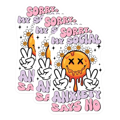 (3 Pack) Social Anxiety Decals - Smiley Face Decal - Laptop Decal - 3 Inches On Longest Side - Easy Peel & Apply - Made in USA - 3MCS6435
