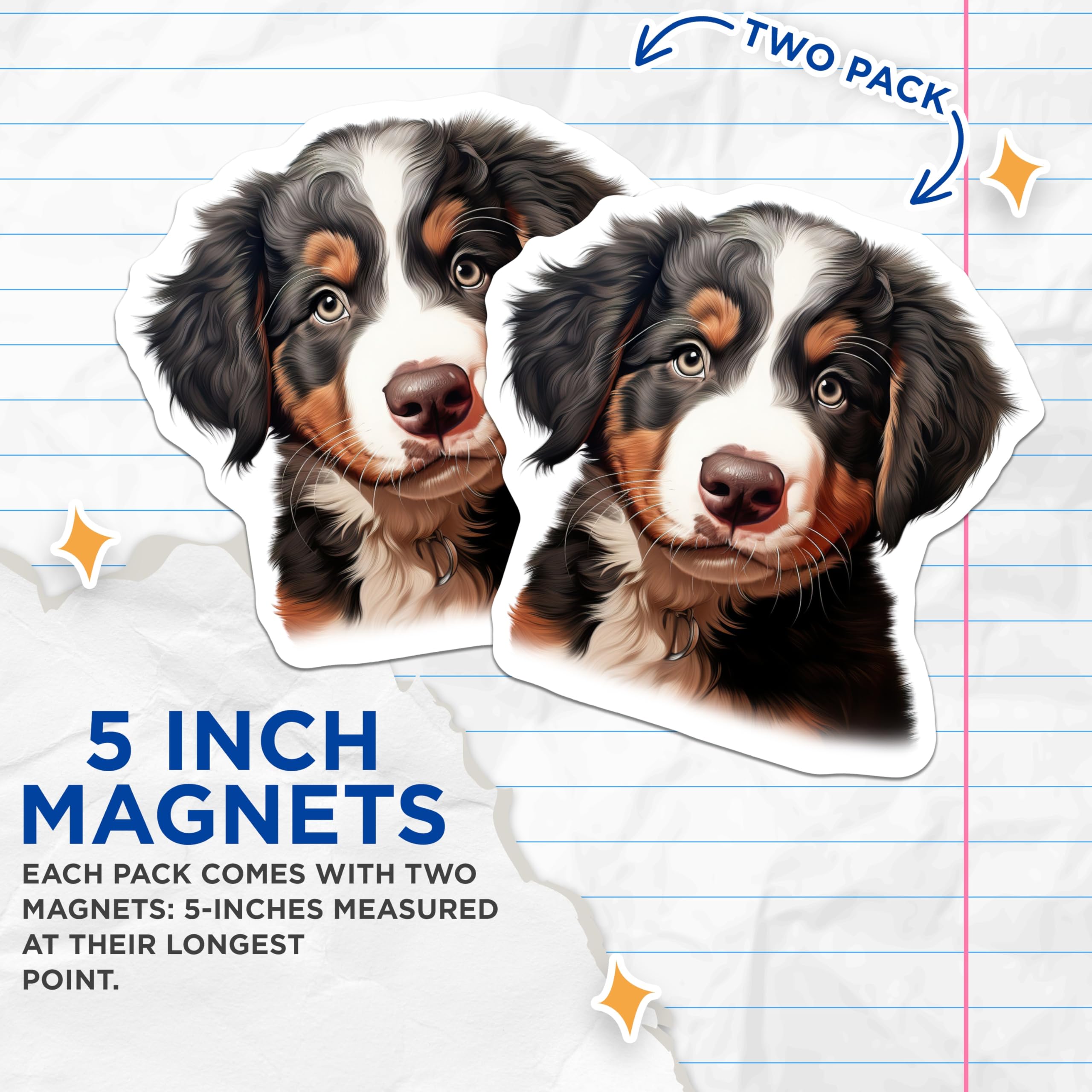 (2 Pack) Bernese Mountain Dog Puppy Magnets - Cute Dog Breed Decor - Pet Lover Refrigerator Accessory - 5 Inches On Longest Side - Thick Durable Magnet - Made in USA - MAG25054