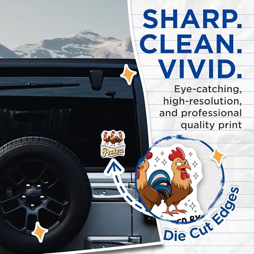 (2 Pack) Easily Distracted by Pecker Stickers - Funny Chicken Decal - Hilarious Animal Pun Vinyl - 5" On Longest Side - Sticks to Smooth Flat Surfaces - Made in USA - BMCS6387