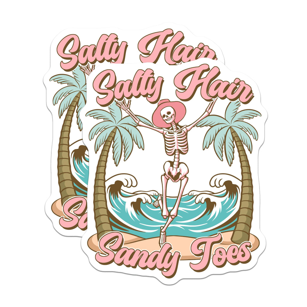 (2 Pack) Salty Hair Sandy Toes Magnets - Skeleton Beach Summer Vibes - Tropical Palm Tree Ocean Decor - 5 Inches On Longest Side - Thick Durable Magnet - Made in USA - MAG19182