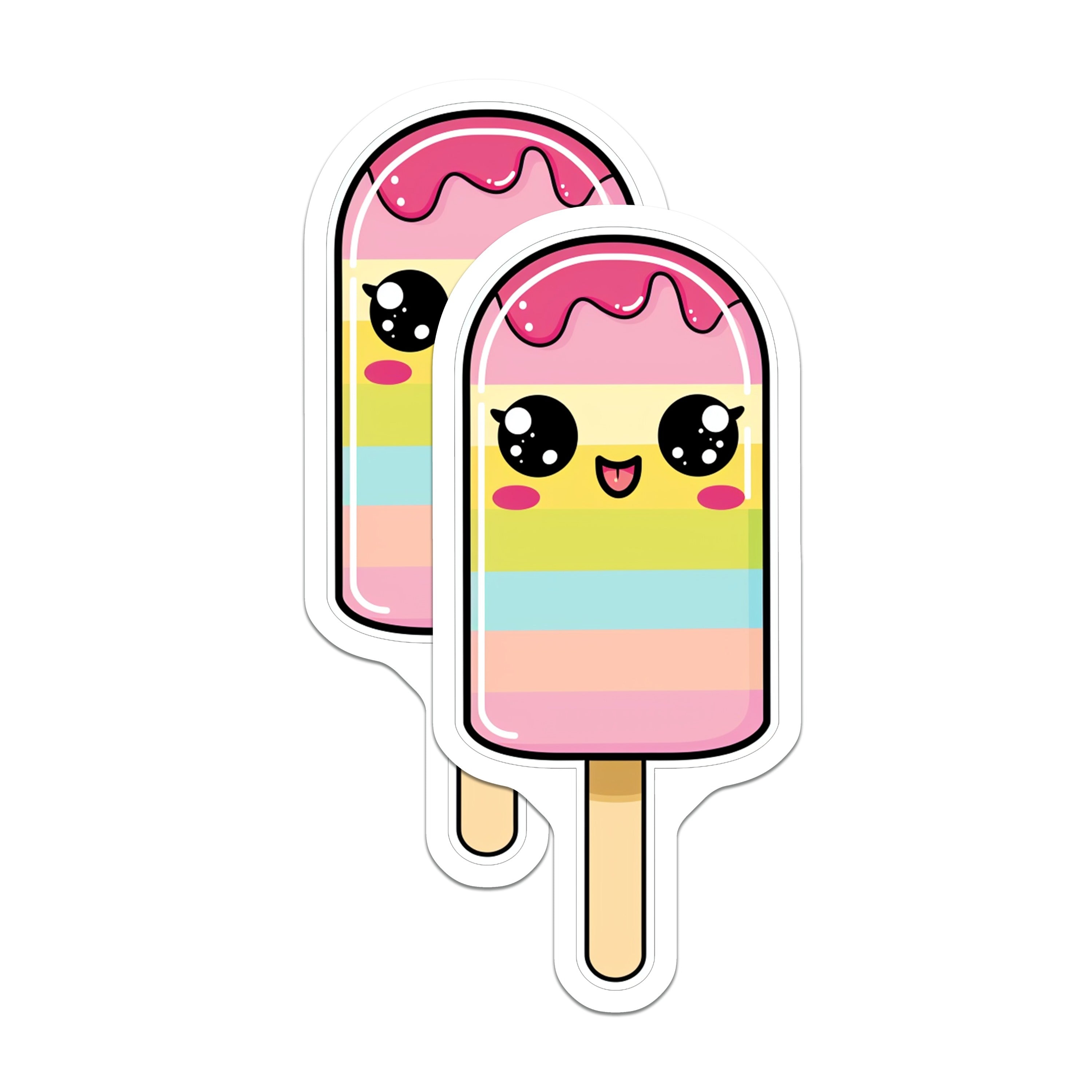 (2 Pack) Kawaii Ice Cream Magnets - Rainbow Popsicle Decor - Cute Food Aesthetic for Kids Teens Fridge - 5 Inches On Longest Side - Thick Durable Magnet - Made in USA - MAG39343