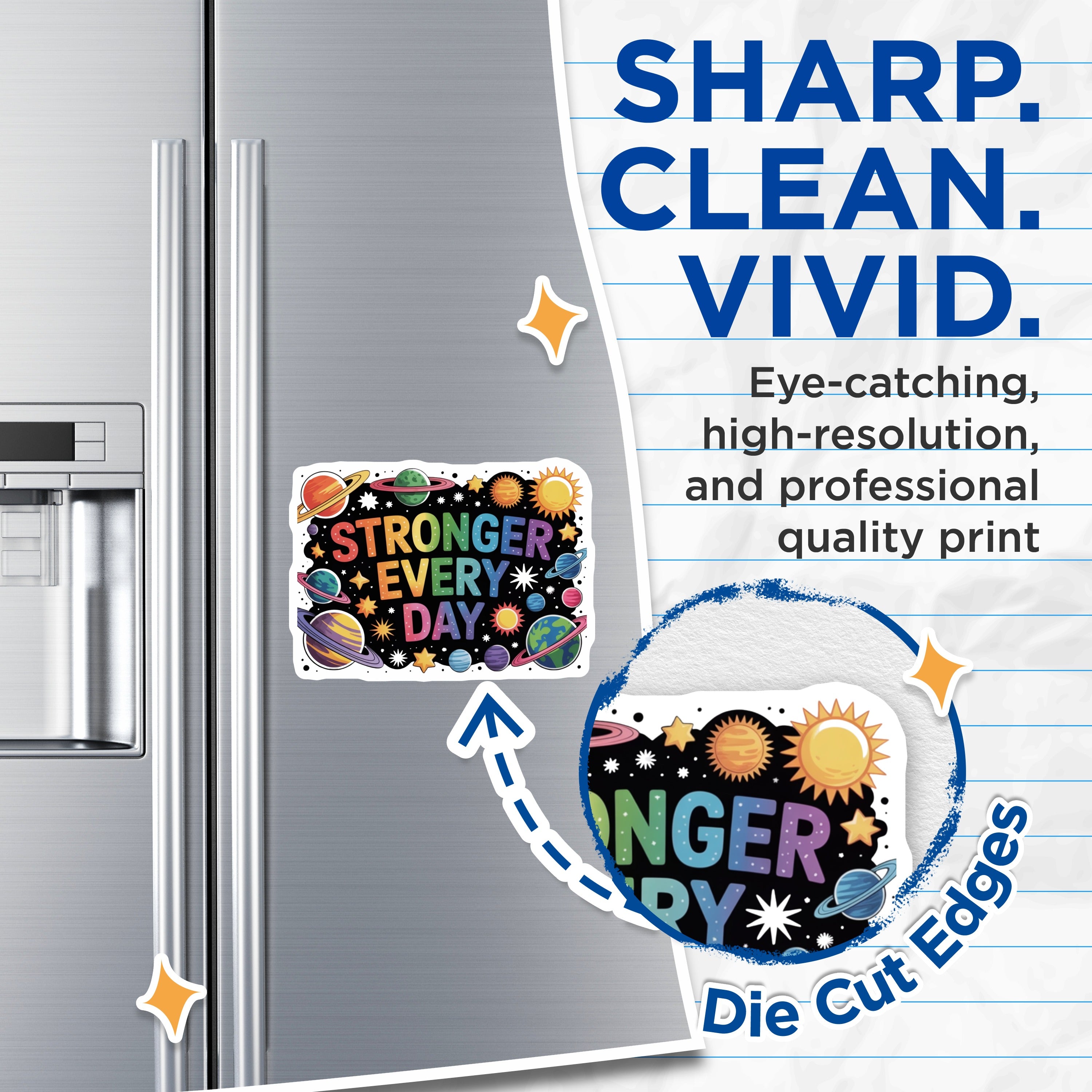 (2 Pack) Stronger Every Day Magnets - Space Theme Locker Decor - Inspirational Quote Fridge Accessory - Universe Affirmation Art - 5" - Thick Durable Magnet - Made in USA - MAG39658