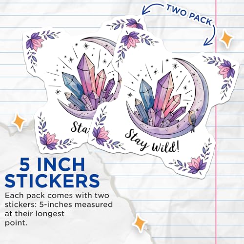 (2 Pack) Stay Wild Stickers - Crescent Moon Crystal - Nature and Wilderness Decor - 5" On Longest Side - Sticks to Smooth Flat Surfaces - Made in USA - BMCS6568