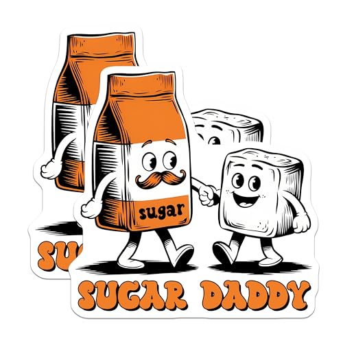 (2 Pack) Sugar Daddy Stickers - Fun Novelty - Cute Car Decal - Unique Laptop - Illustration - 5" On Longest Side - Sticks to Smooth Flat Surfaces - Made in USA - BMCS7625
