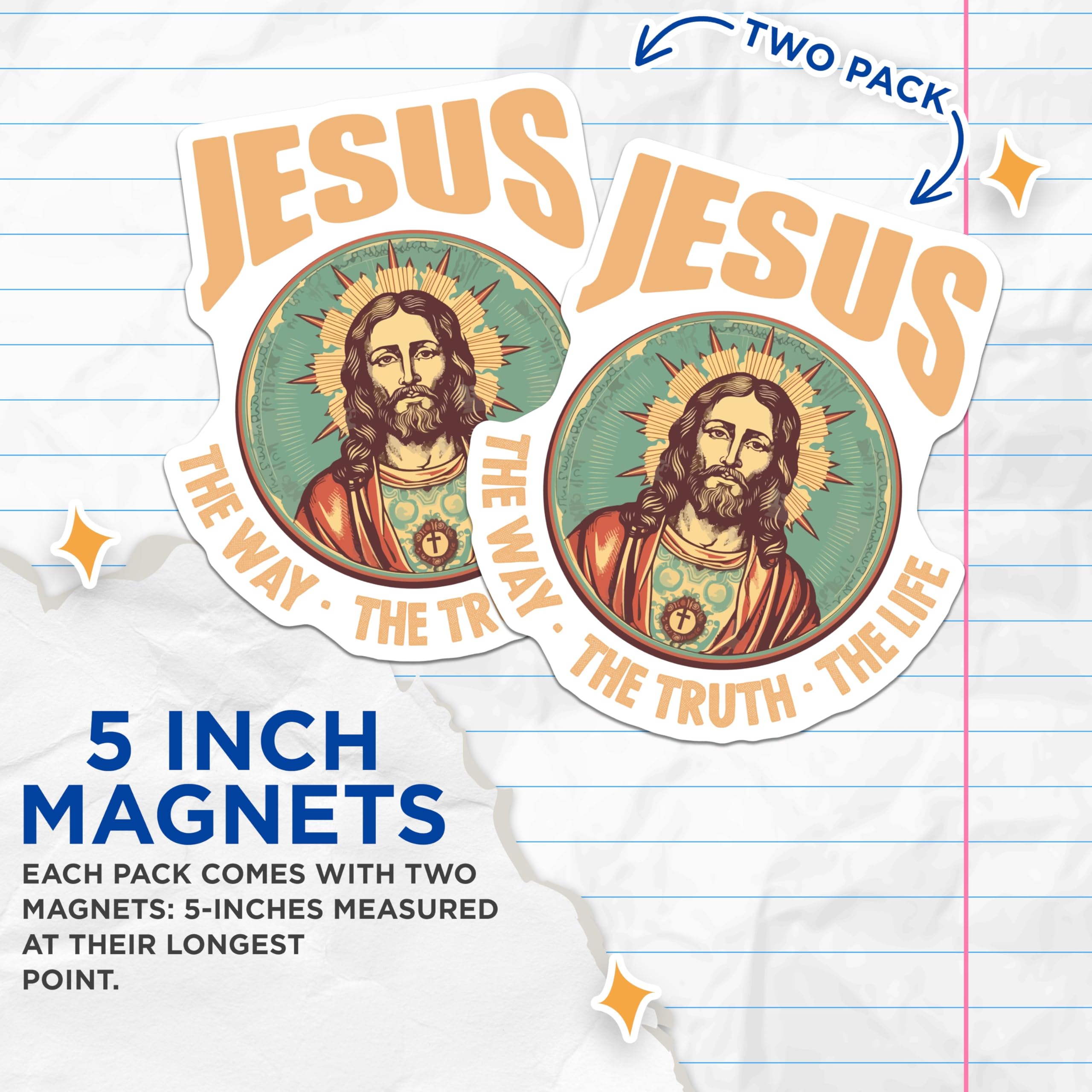 (2 Pack) Jesus The Way The Truth The Life Magnets - Christian Faith Art - Spiritual Quote Magnet - 5 Inches On Longest Side - Thick Durable Magnet - Made in USA - MAG28863