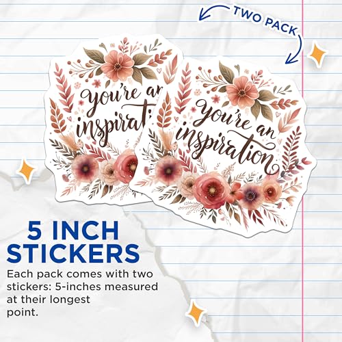 (2 Pack) Inspirational Quote Stickers - Motivational Floral Stickers - Boho Aesthetic Stickers for Notebook Laptop - 5" On Longest Side - Sticks to Smooth Flat Surfaces - Made in USA - BMCS4430