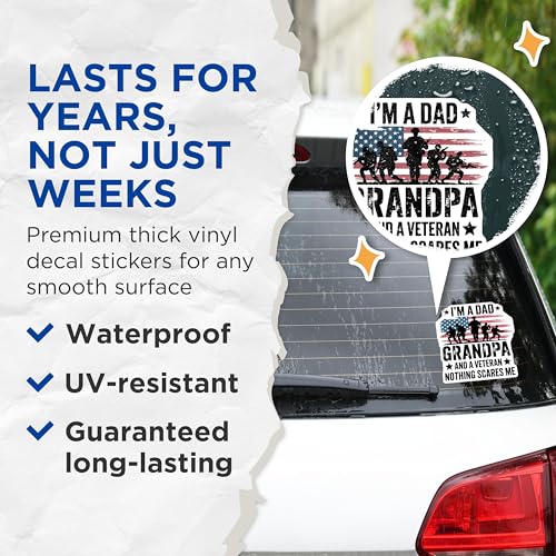 (2 Pack) I'm a Dad Grandpa and a Veteran Nothing Scares Me Stickers - Military Family Stickers - Patriotic Dad Stickers - 5" On Longest Side - Sticks to Smooth Flat Surfaces - Made in USA - BMCS5769